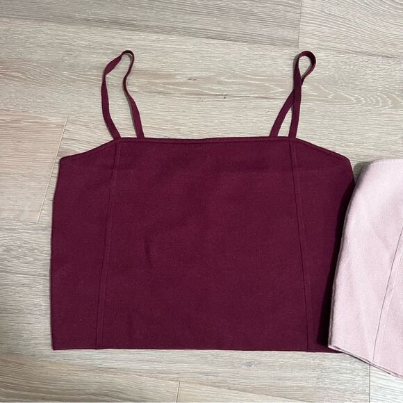 Express Square Neck Knit Sweater Cami Burgundy Pink Spaghetti Strap Tops S - Picture 3 of 9